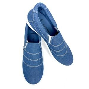 Comfortview Women's 8M Blue Denim Canvas Comfort Ease Slip On Sneakers Shoes
